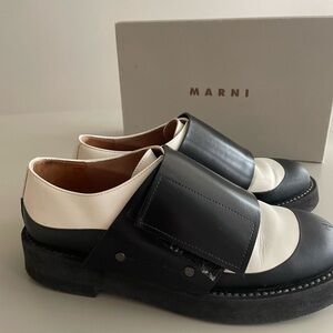 Marni Black and White Leather Platform Loafers